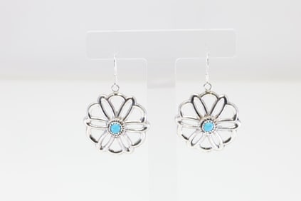 Native America Navajo Sterling Silver Turquoise Dangling Earring's By Shantel Bitsie.