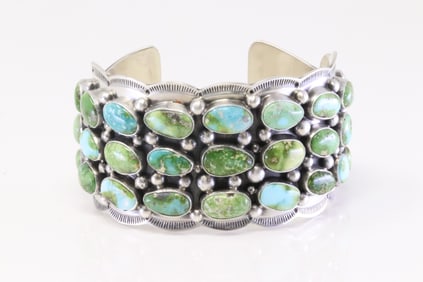 Native America Navajo Sterling Silver Sonora Gold Turquoise Bracelet Cuff By Tom Lewis.