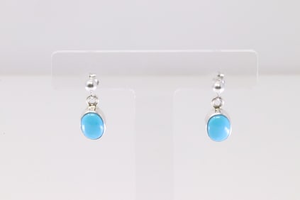 Native America Navajo Sterling Silver Turquoise Post / Dangling Earring's By S.H.