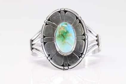 Native America Navajo Sterling Silver Sonora Gold Turquoise Bracelet Cuff By Reggie Hoskie.