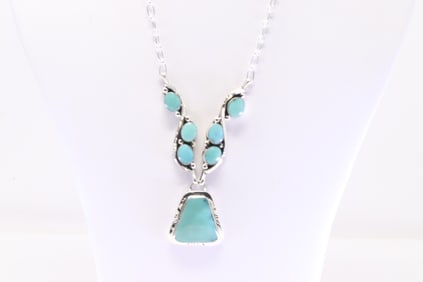 Native America Navajo Sterling Silver Turquoise Necklace By Phyllis A.Smith.