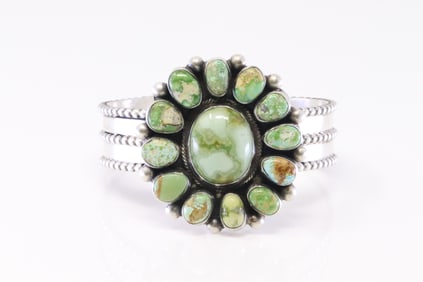 Native America Navajo Sterling Silver Sonora Gold Turquoise Bracelet Cuff By Kathleen Livingston.