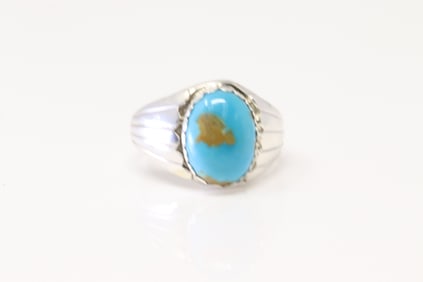 Native America Navajo Sterling Silver Turquoise Ring By S.