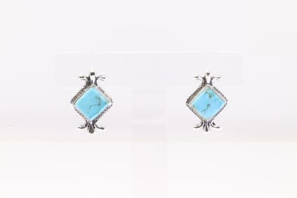 Native America Navajo Sterling Silver Turquoise Post Earring's By Louise Joe.
