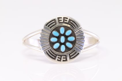 Native America Navajo Sterling Silver Turquoise Bracelet Cuff By Roscott.