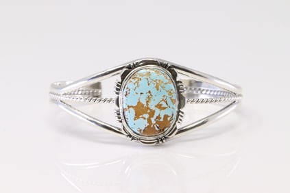Native America Navajo Sterling Silver Turquoise Bracelet Cuff By L.Yazzie.