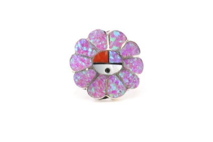 Native America Navajo Sterling Silver Multi-Color Inlay Ring By Burdian S.