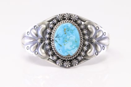 Native America Navajo Sterling Silver Turquoise Bracelet Cuff By R.D.