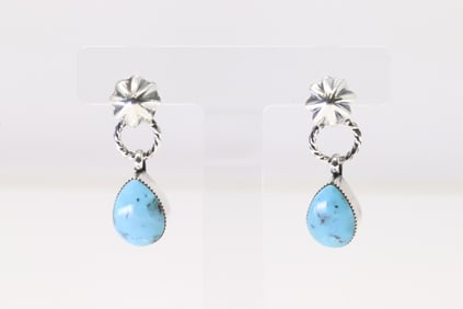 Native America Navajo Sterling Silver Turquoise Post / Dangling Earring's By Sheena Jack.