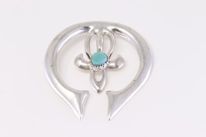 Native America Navajo Sterling Silver Turquoise Naja Pendant By Rose Tsosie.