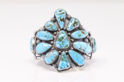 Native America Navajo Sterling Silver HG Kingman Turquoise Bracelet Cuff By Jeff James Jr.
