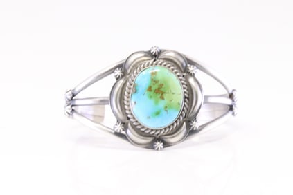 Native America Navajo Sterling Silver Sonora Gold Turquoise Bracelet By Ray Delgarito.
