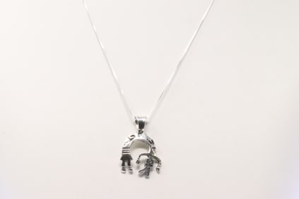Native American Navajo Sterling Silver Kokopelli Pendant with A 925 Necklace.