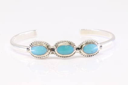 Native America Navajo Sterling Silver Turquoise Bracelet Cuff By Gilbert Smith.
