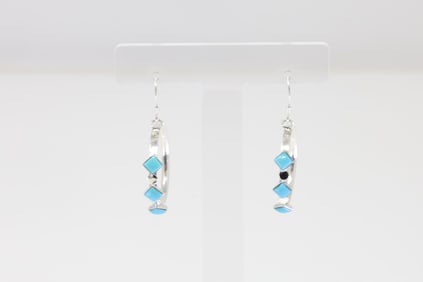Native America Navajo Sterling Silver Turquoise Hoop Dangling Earring's By Phyllis A.Smith.