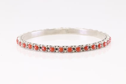 Native America Navajo Sterling Silver Coral Bangle Bracelet By G.P.S.R.Y.