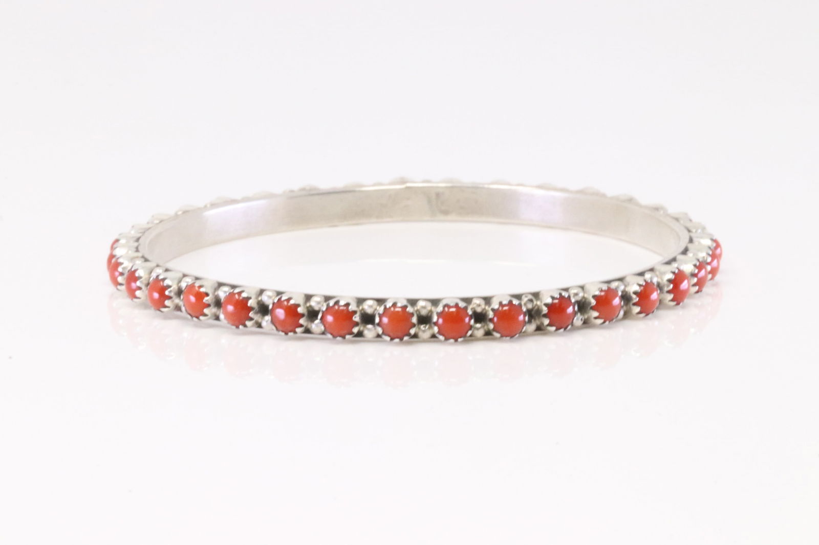 Native America Navajo Sterling Silver Coral Bangle Bracelet By G.P.S.R.Y. (1 of 4)