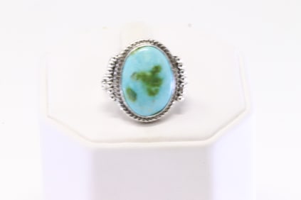 Native America Navajo Sterling Silver Turquoise Ring By Andrew Vandever.