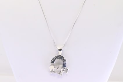 Native America Navajo Sterling Silver Design Pendant with A 925 Necklace By E.K.