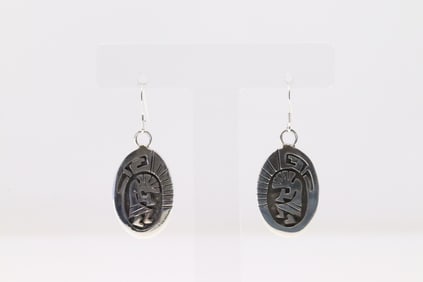 Native America Navajo Sterling Silver Kokopelli Dangling Earring's By Calvin Peterson.