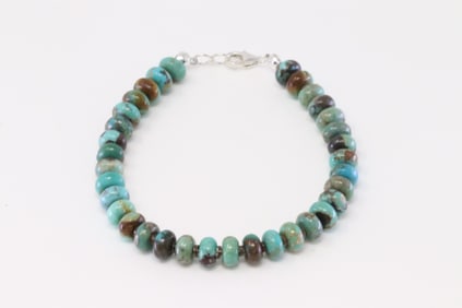 Native America Navajo Sterling Silver Turquoise Beaded Bracelet Link.