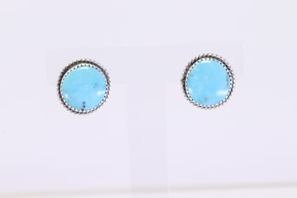 Native America Navajo Sterling Silver Kingman Turquoise Post Earring's By Virginia Becenti.