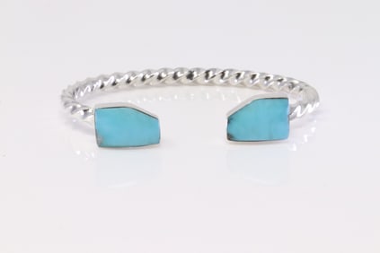 Native America Navajo Sterling Silver Turquoise Bracelet Cuff By Sadie Jim.