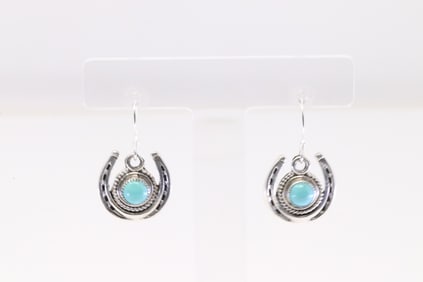 Native America Navajo Sterling Silver Turquoise Horseshoe Dangling Earring's By Sharon McCarthy.