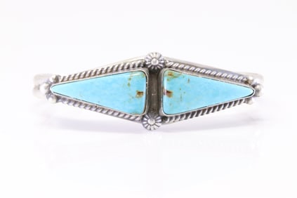 Native America Navajo Sterling Silver Turquoise Bracelet Cuff By Robert Shakey.