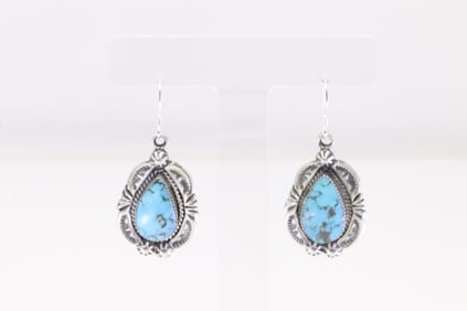 Native America Navajo Sterling Silver Turquoise Dangling Earring's By franklin Johnson.