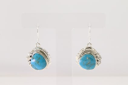 Native America Navajo Sterling Silver Turquoise Dangling Earring's By Arlene Lewis.