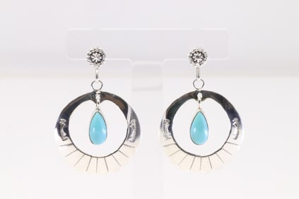 Native America Navajo Sterling Silver Turquoise Post / Dangling Earring's By Sheena Jack.