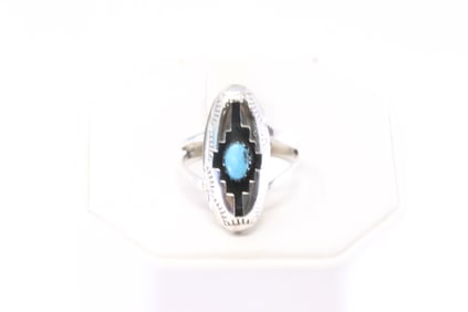 Native America Navajo Sterling Silver Turquoise Ring By Felix Perry.