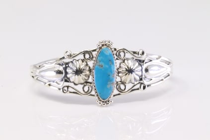 Native America Navajo Sterling Silver Turquoise Bracelet Cuff By Andrew Vandever.