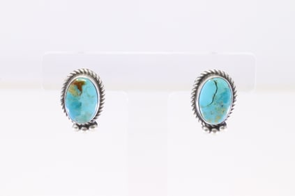 Native America Navajo Sterling Silver Kingman Turquoise Post Earring's By Judith Dixon.