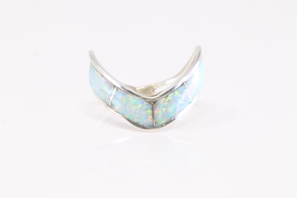 Native America Navajo Sterling Silver Synthetic Opal Ring By C.J.Kyle.