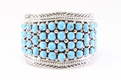 Native America Navajo Sterling Silver Turquoise Bracelet Cuff By T.J.