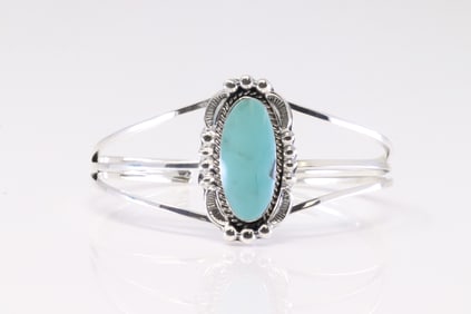 Native America Navajo Sterling Silver Turquoise Bracelet Cuff By Mike Smith.