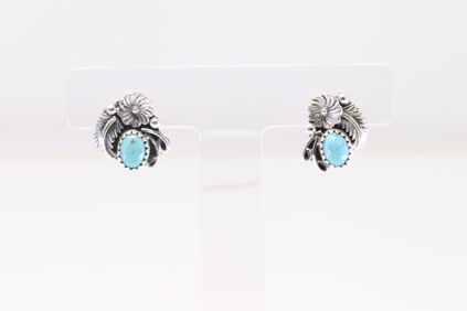 Native America Navajo Sterling Silver Turquoise Post Earring's By Rita Largo.