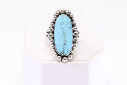 Native America Navajo Sterling Silver Turquoise Ring By Clarence Long.