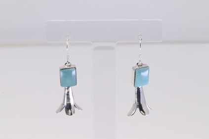 Native America Navajo Sterling Silver Turquoise Blossom Dangling Earring's By Charlene Yazzie.