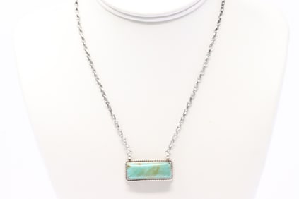 Native America Navajo Sterling Silver Kingman Turquoise Necklace By Sheryl Kee.