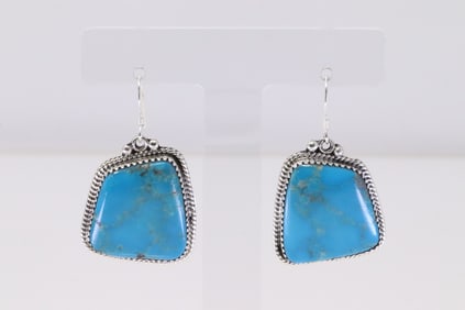 Native America Navajo Sterling Silver Turquoise Dangling Earring's By Sharon McCarthy.
