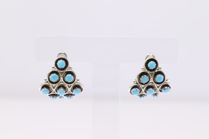 Native America Zuni Sterling Silver Turquoise Hoop Earring's By Merlina Booqua.