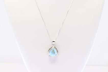 Native America Navajo Sterling Silver Golden Hills Turquoise Pendant with J.F. With A 925 Necklace.