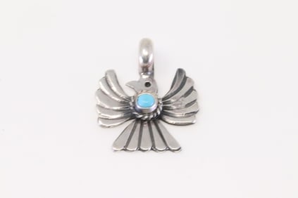 Native America Navajo Sterling Silver Turquoise Thunderbird Pendant By Dalayne Reeves.