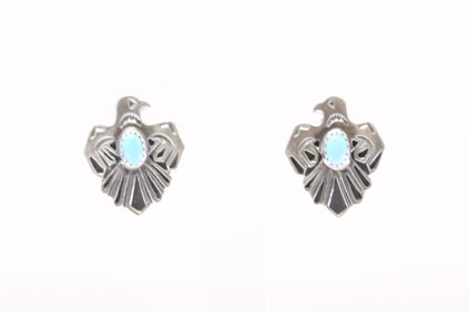 Native American Navajo Sterling Silver Turquoise Thunderbird Post Earring's By Jerryson Garcia.