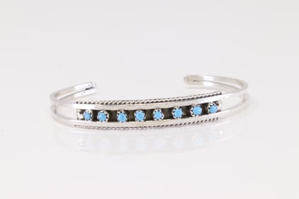 Native America Zuni Sterling Silver Turquoise Bracelet By S.L.