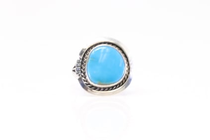Native American Navajo Sterling Silver Turquoise Ring By Samuel Yellowhair.