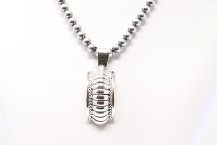 Native America Navajo Sterling Silver Pendant By Manuel Johnson. With Pearl Beaded Sterling Silver